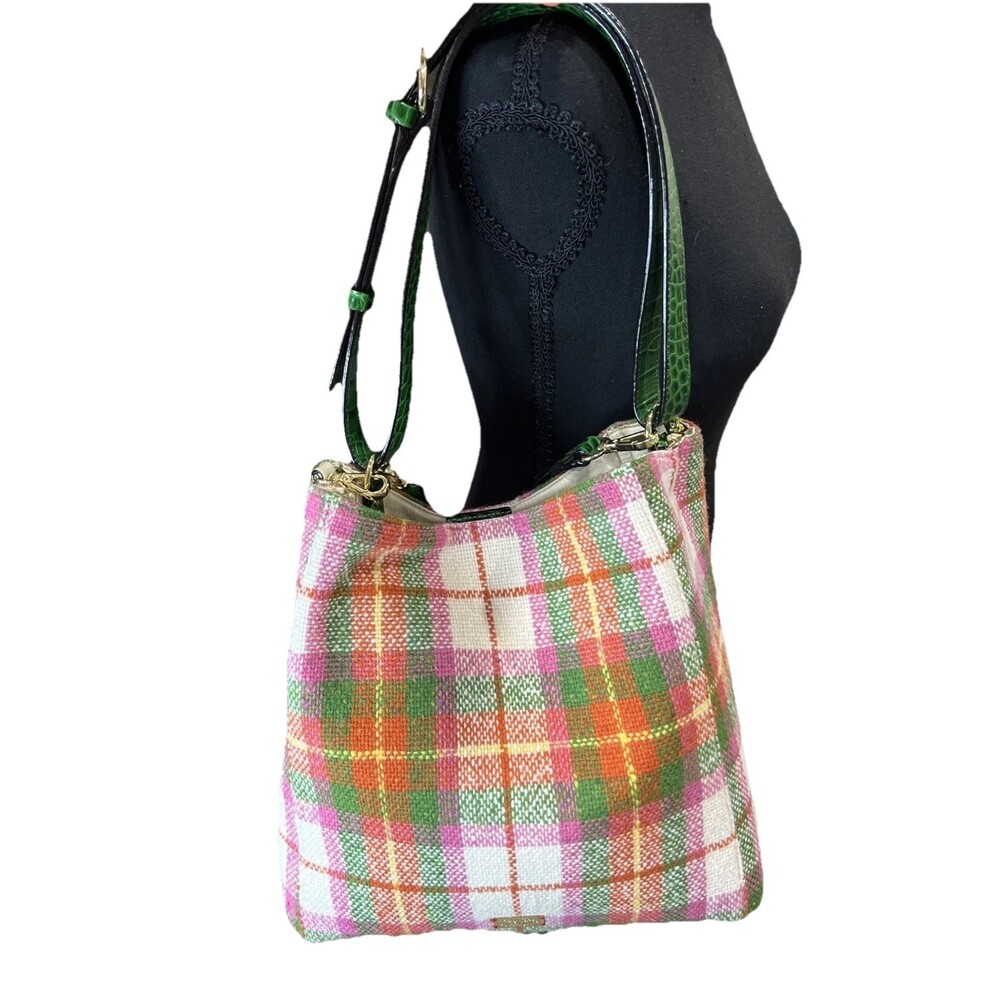 Frances Valentine June Central Park Plaid Wool Leather Embossed Purse Bag Classy - Picture 3 of 16